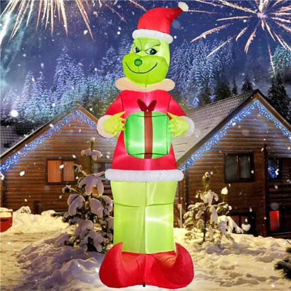 Christmas Inflatables Outdoor Decor 8.5ft Giant Blow Up Santa Green Big Monster